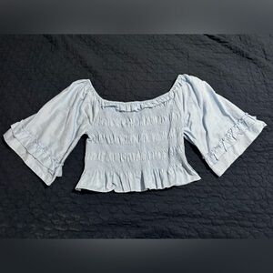 Plus Size 2XL Light Blue Rouche Off the Shoulder Cropped Top